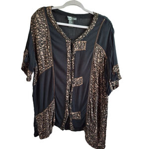 Vintage Y2K First Class Plus 2X Black & Brown Button Down Shirt animal print